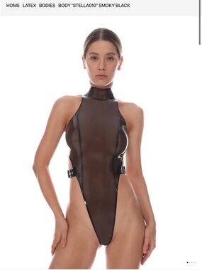 SMOKY BLACK STELLA Latex High-Neck Bodysuit